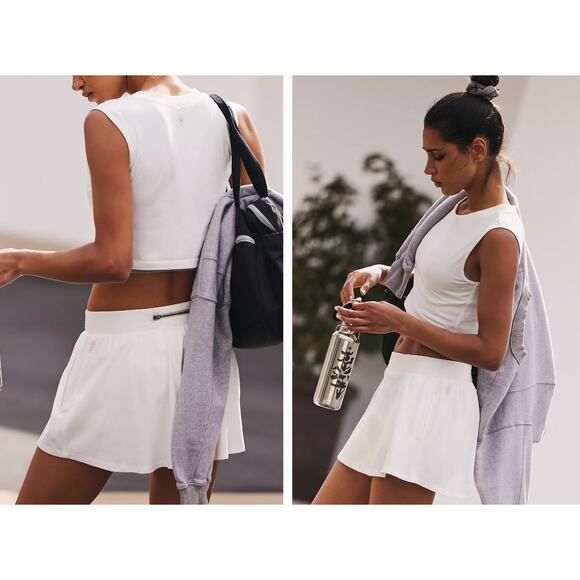 (L) NWT $70‎ Free People Hot Shot Skort Set White Size Large - Picture 2 of 6